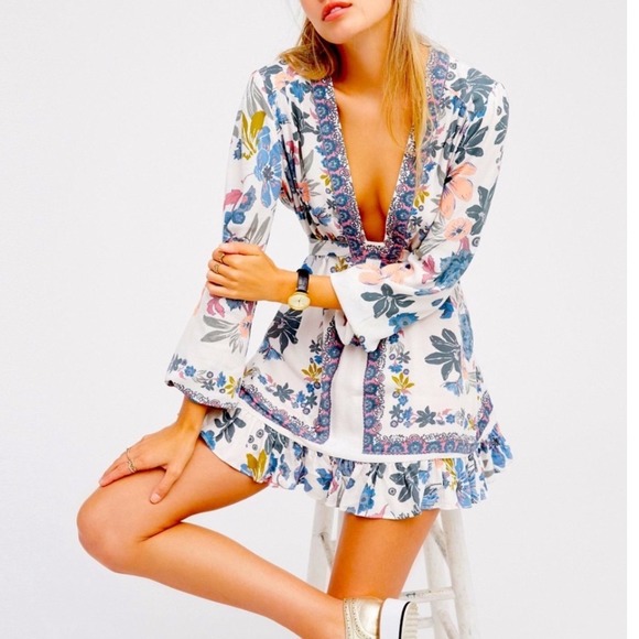 Free People Violet Hill Floral Mini Dress Size 2 - Picture 1 of 5
